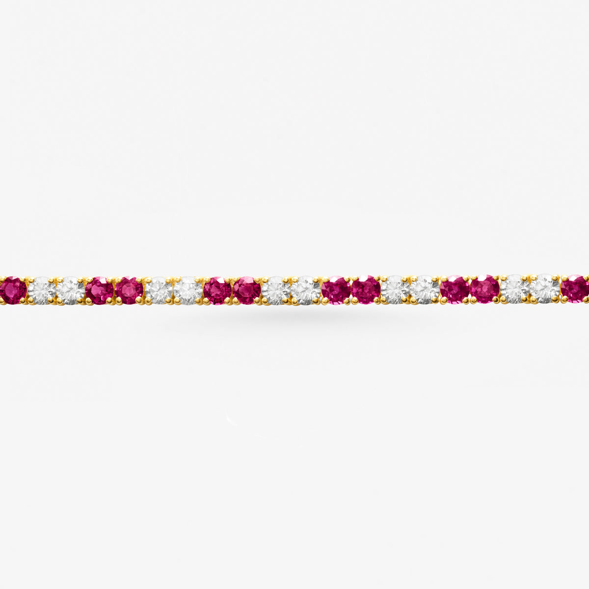 Peter Marco 18k yellow gold round cut diamond and ruby bracelet, detail view