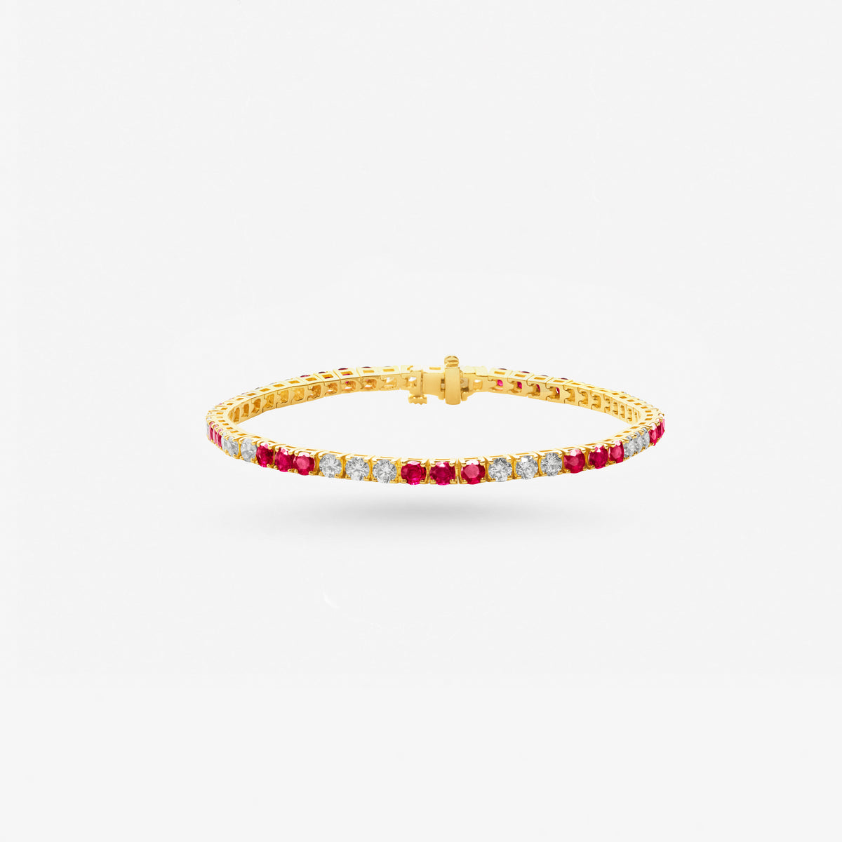 Peter Marco 18k yellow gold round cut diamond and ruby bracelet