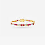Peter Marco 18k yellow gold round cut diamond and ruby bracelet
