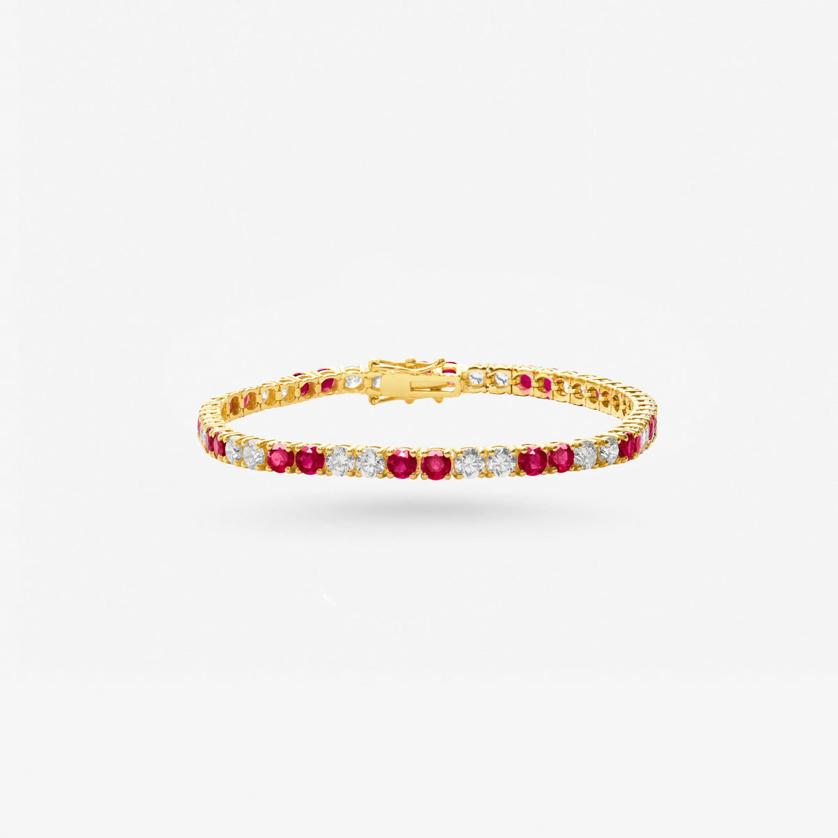 Peter Marco 18k yellow gold round cut diamond and ruby bracelet