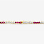 Peter Marco 18k yellow gold round cut diamond and ruby necklace, clasp view