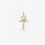 Peter Marco 18k yellow gold round cut diamond cross pendant, detail view