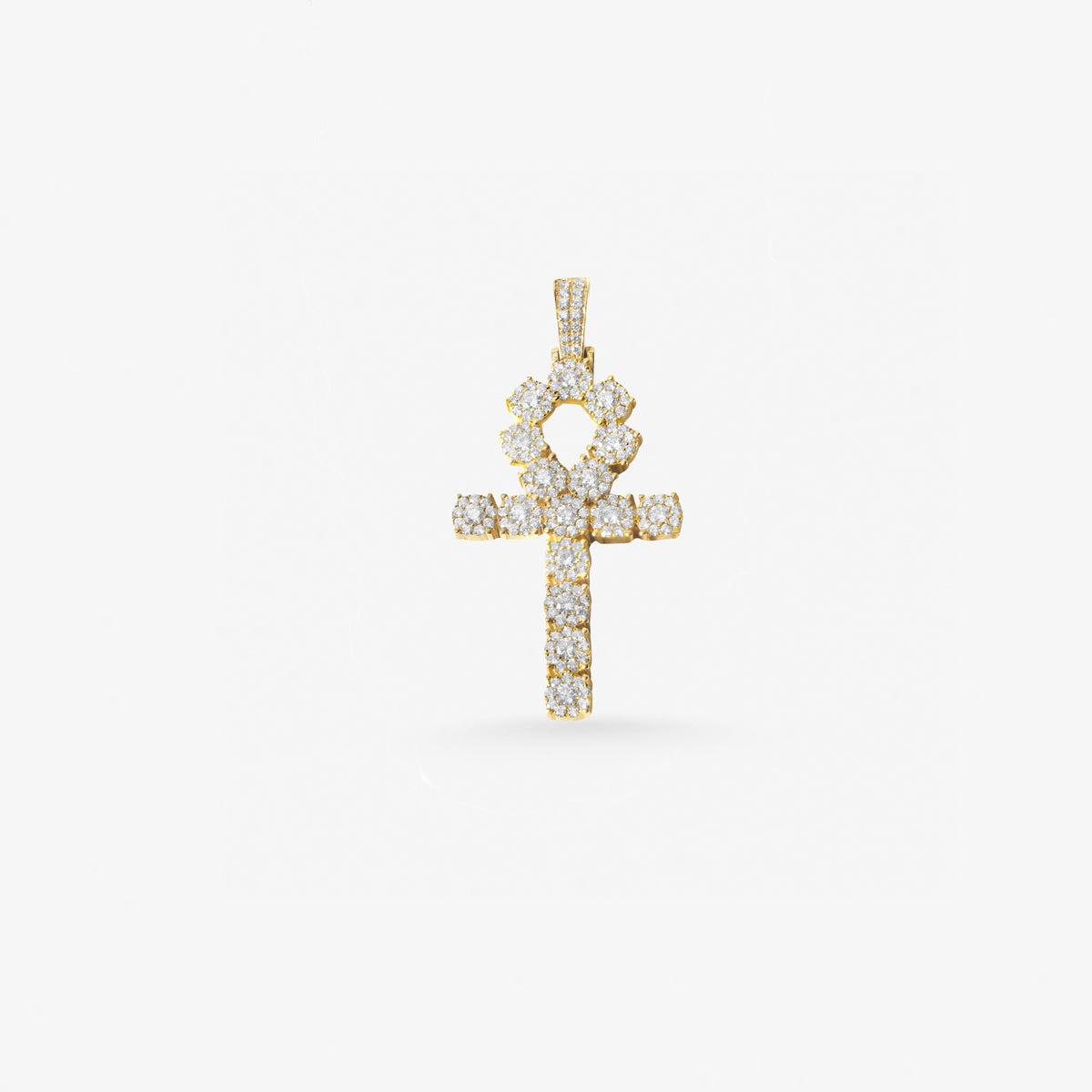Peter Marco 18k yellow gold round cut diamond cross pendant, detail view
