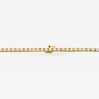 Peter Marco 18k yellow gold round cut diamond four prong tennis necklace, clasp view