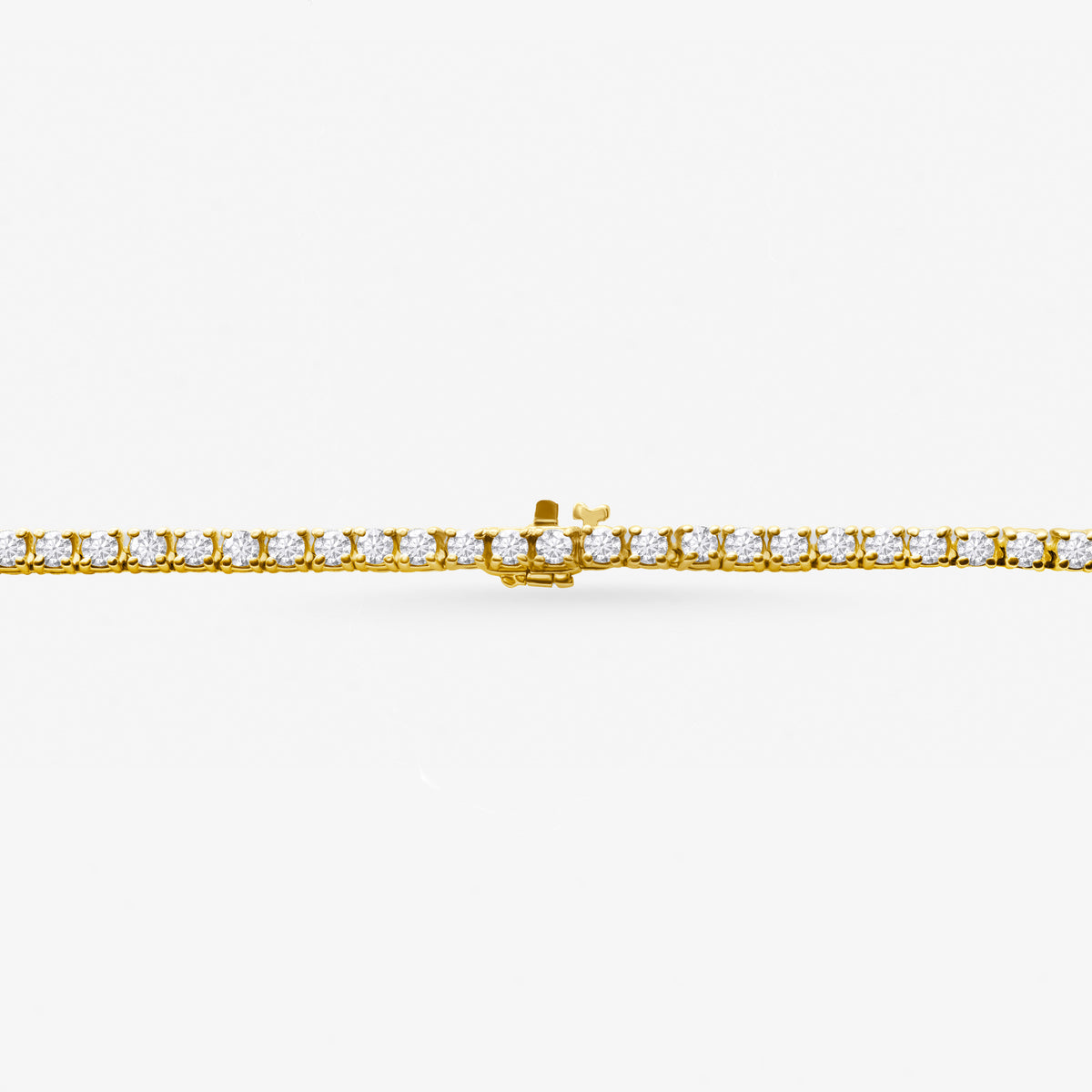 Peter Marco 18k yellow gold round cut diamond four prong tennis necklace, clasp view