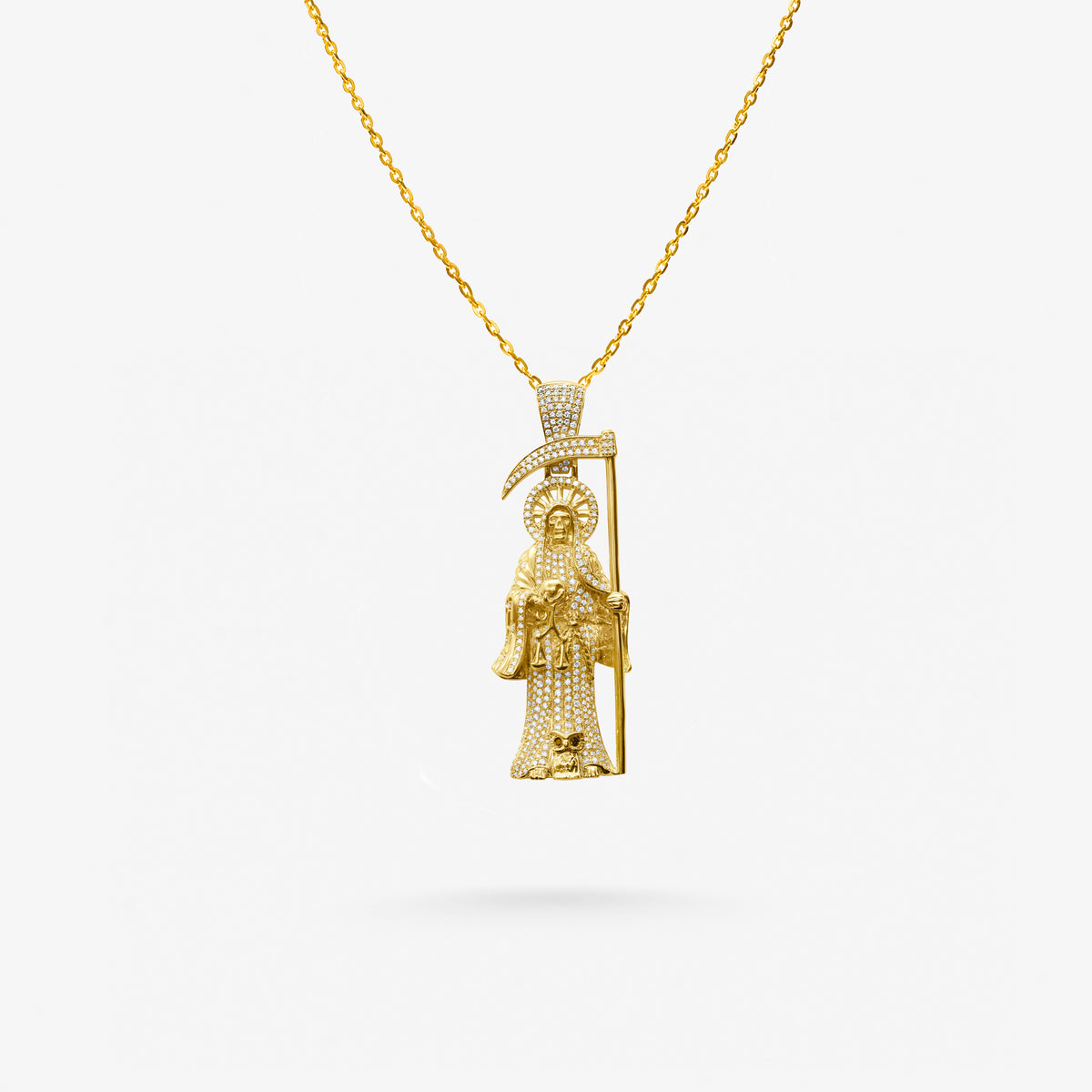 Peter Marco 18k yellow gold round cut diamond grim reaper pendant