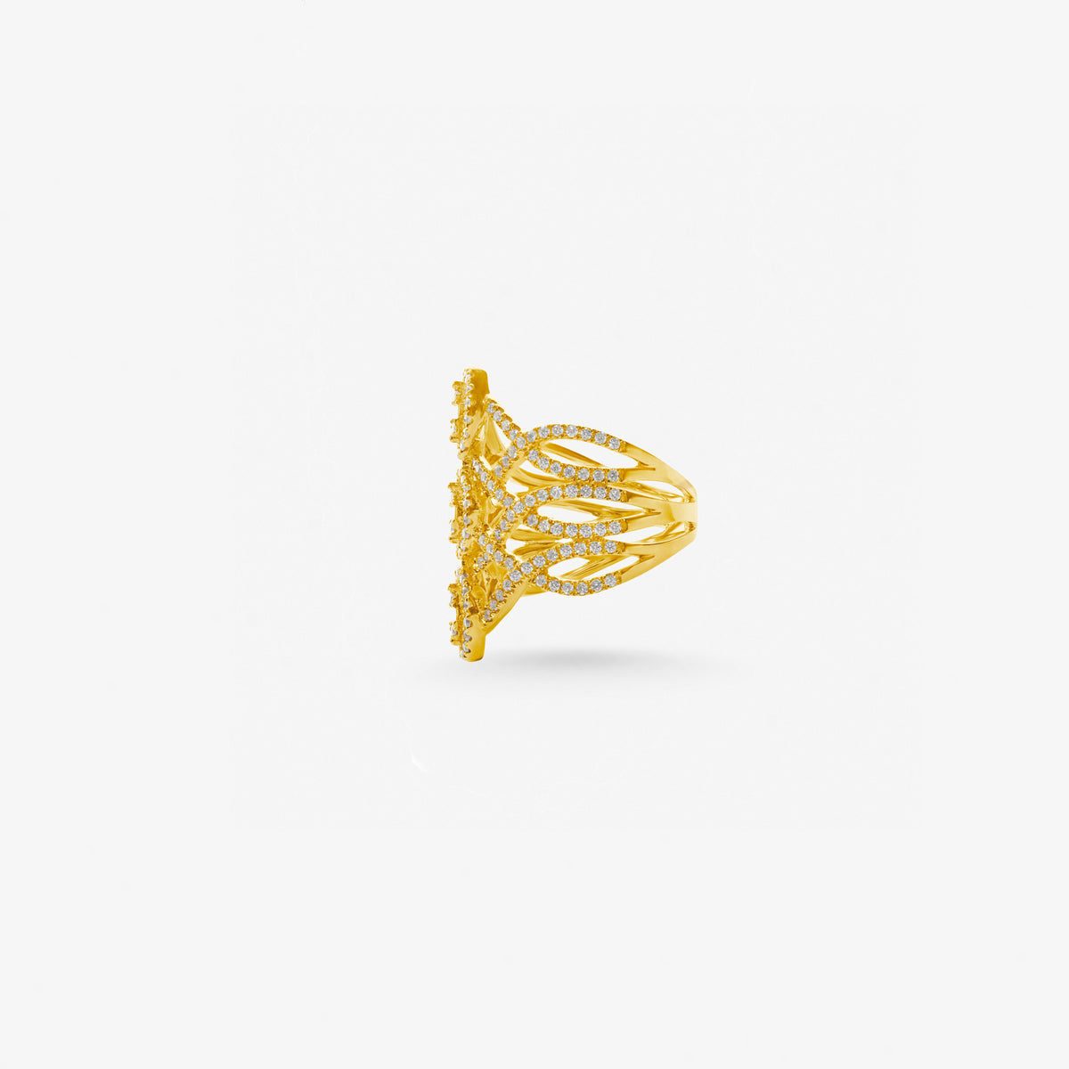 Peter Marco 18k yellow gold round cut diamond openwork ring, side view