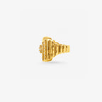 Peter Marco 18k yellow gold round cut diamond pavé wide band ring, side view