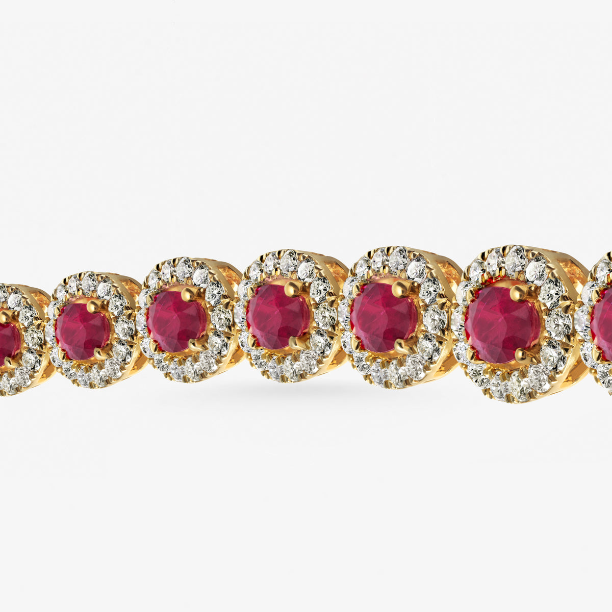 Peter Marco 18k yellow gold round cut ruby and diamond bracelet, detail view