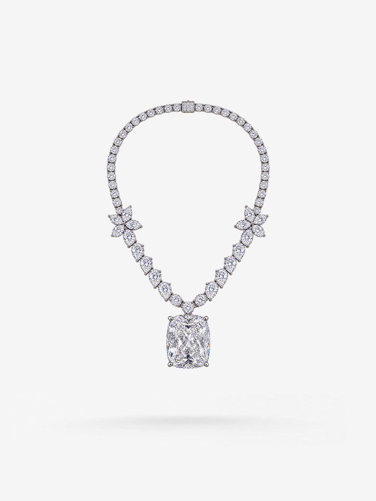 Peter Marco 50-carat cushion-cut diamond necklace with diamond floral detailing