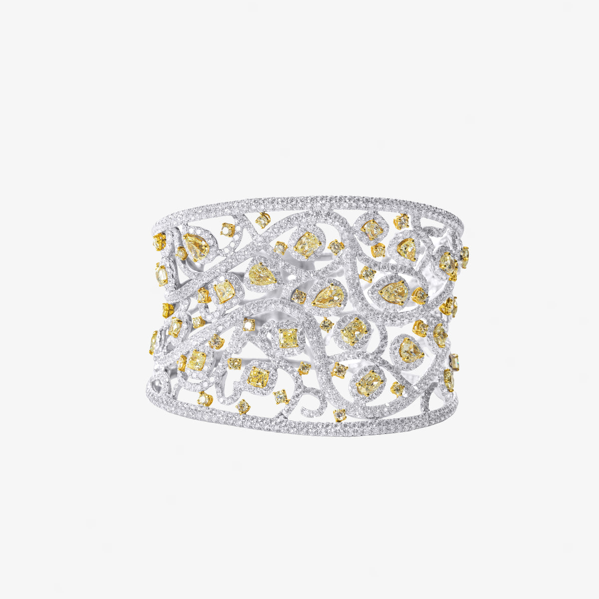 Yellow & White Diamond Openwork Cuff Bangle