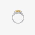 Yellow diamond and diamond ring in white and 18k yellow gold. Top view.