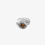 Round Zircon gemstone center, Marquise Diamond Accents, and Diamond-Set White Gold Band, 18K white gold, front view.