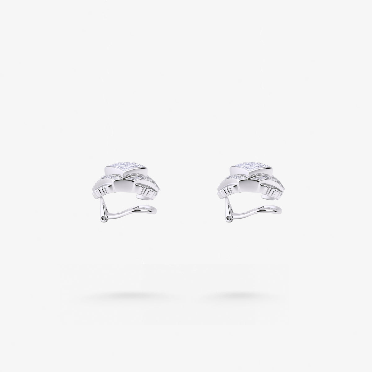 Peter Marco baguette and round cut diamond geometric stud earrings, side view