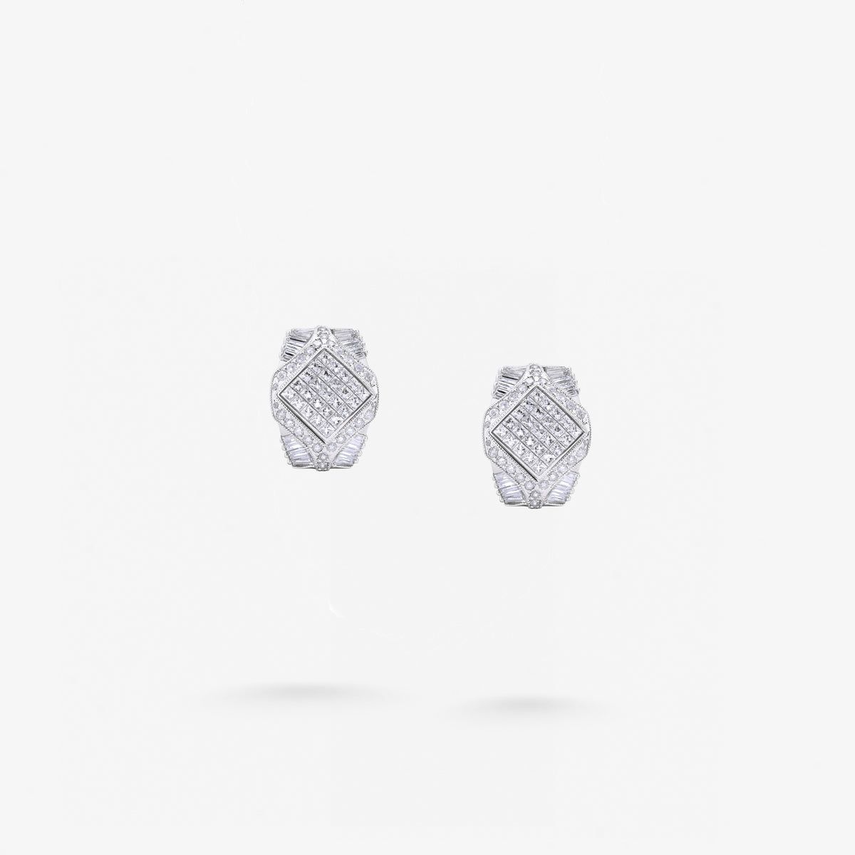 Peter Marco baguette and round cut diamond geometric stud earrings