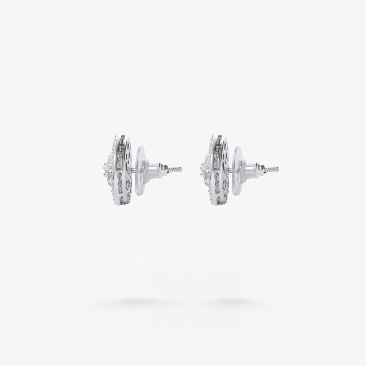 Peter Marco baguette and round cut white diamond earring jackets, side view