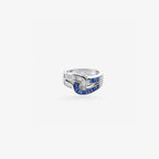 Peter Marco baguette cut blue sapphire and diamond crossover ring