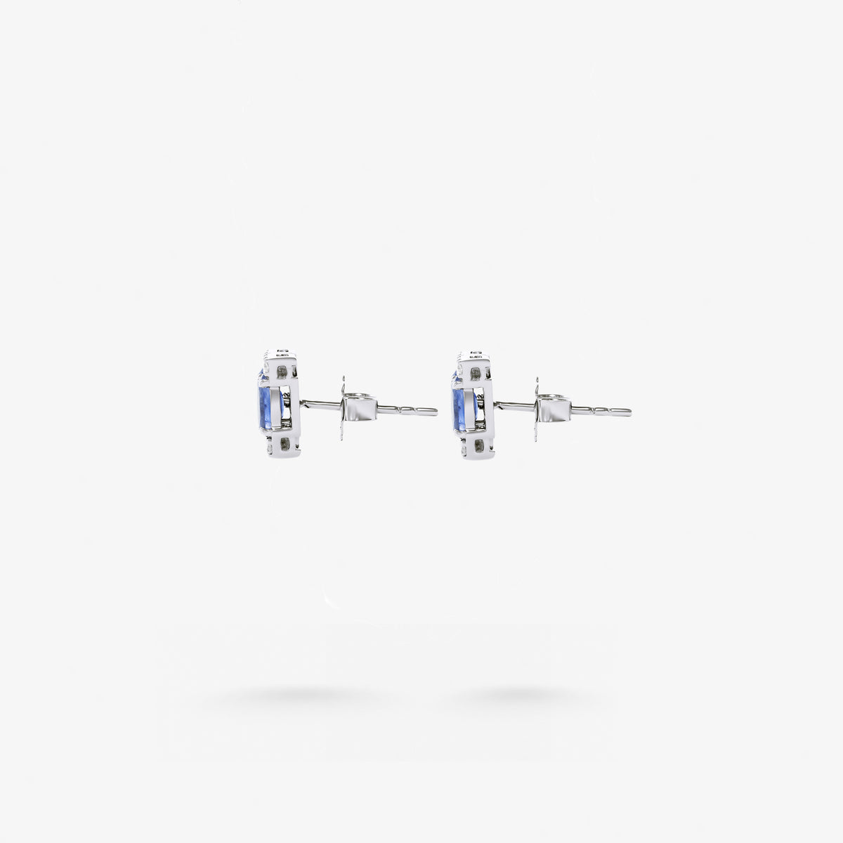 Peter Marco oval blue sapphire and diamond stud earrings, side view