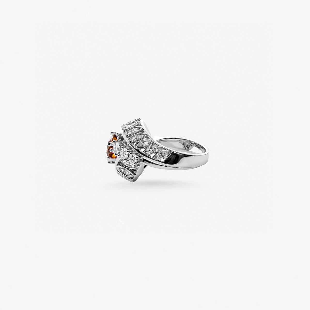 Peter Marco brown zircon and marquise cut diamond ring, side view