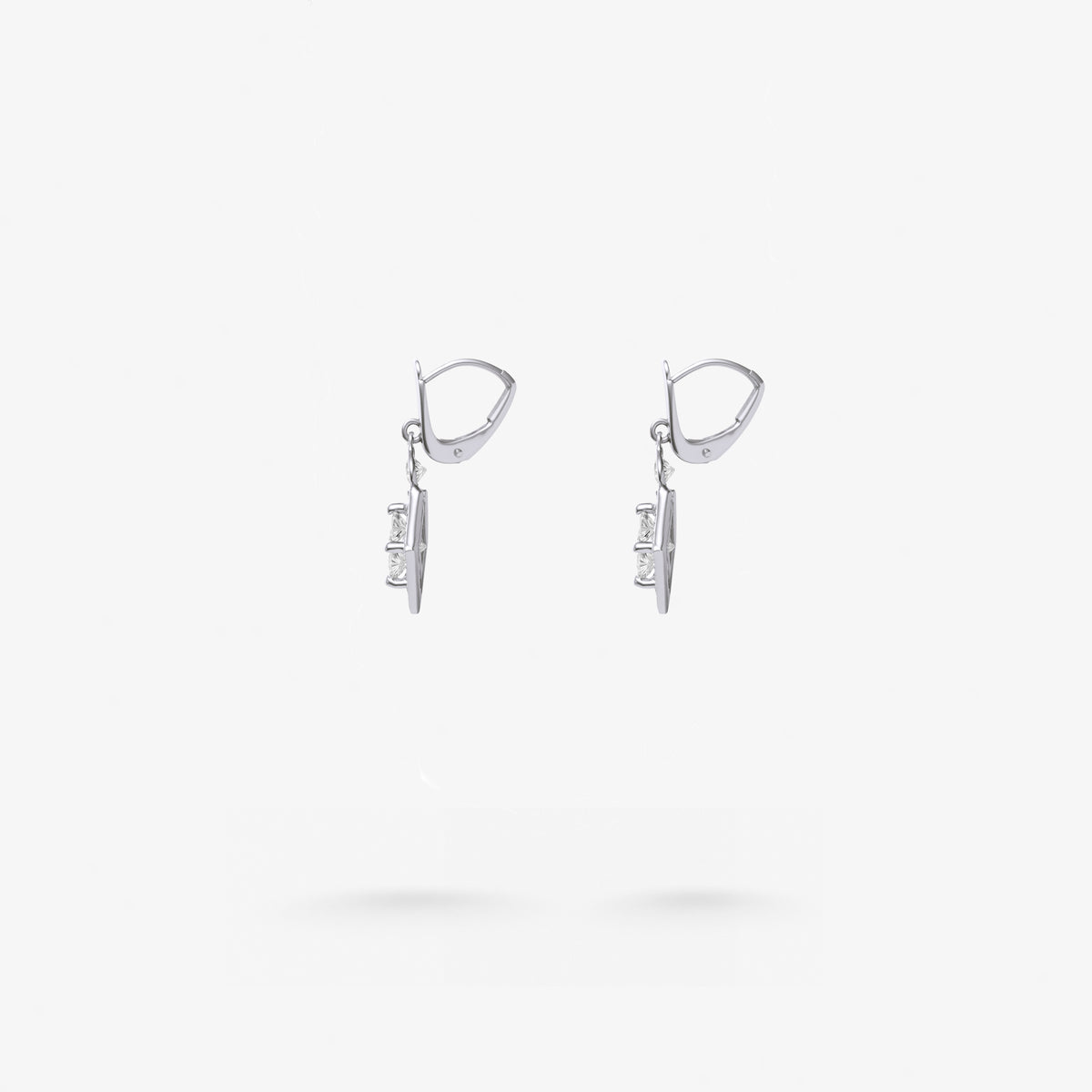 Peter Marco cushion cut and round cut diamond drop earrings, side view