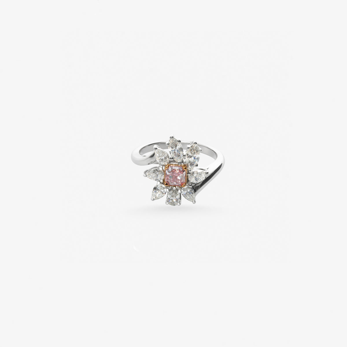 Peter Marco cushion cut pink diamond and marquise cut diamond floral ring