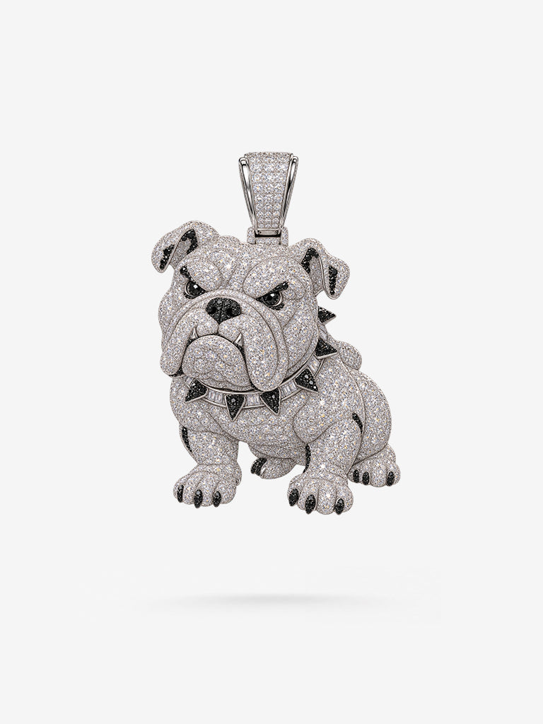 Peter Marco diamond bulldog pendant with black diamond detailing and spiked collar