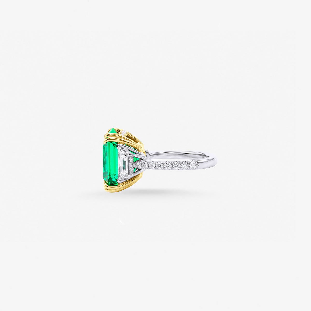 Peter Marco emerald-cut emerald and diamond ring, side view