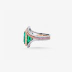 Peter Marco emerald and pink diamond halo ring, side view