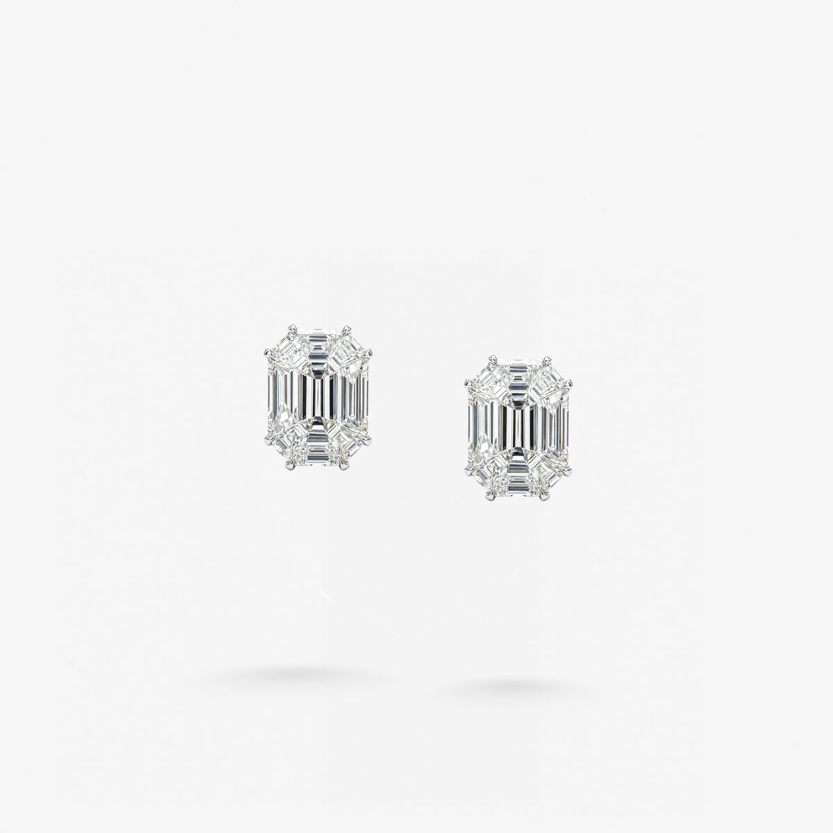 Peter Marco emerald cut and baguette diamond stud earrings