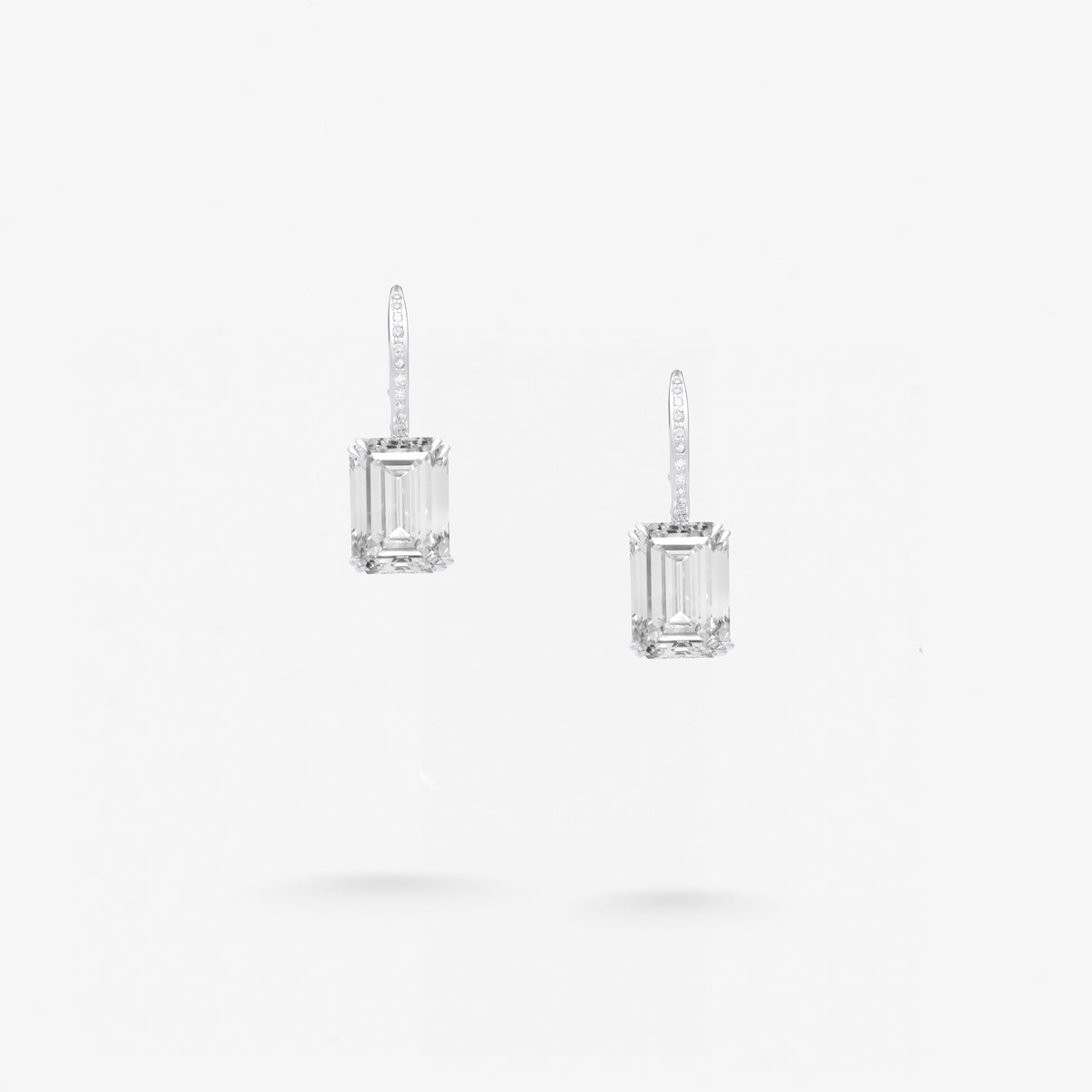 Peter Marco emerald cut and round cut white diamond drop earrings