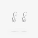 Peter Marco emerald cut and round cut white diamond drop earrings, side view