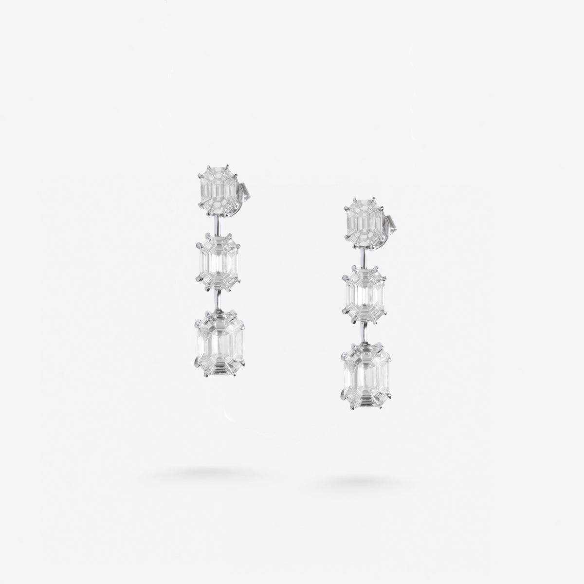 Peter Marco emerald cut diamond drop earrings