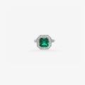 Peter Marco emerald cut emerald and round cut diamond halo ring