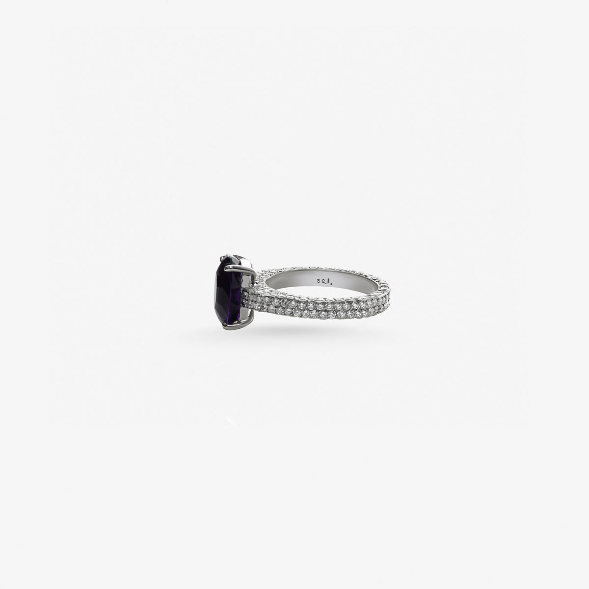 Peter Marco oval cut amethyst and round cut diamond ring, side view