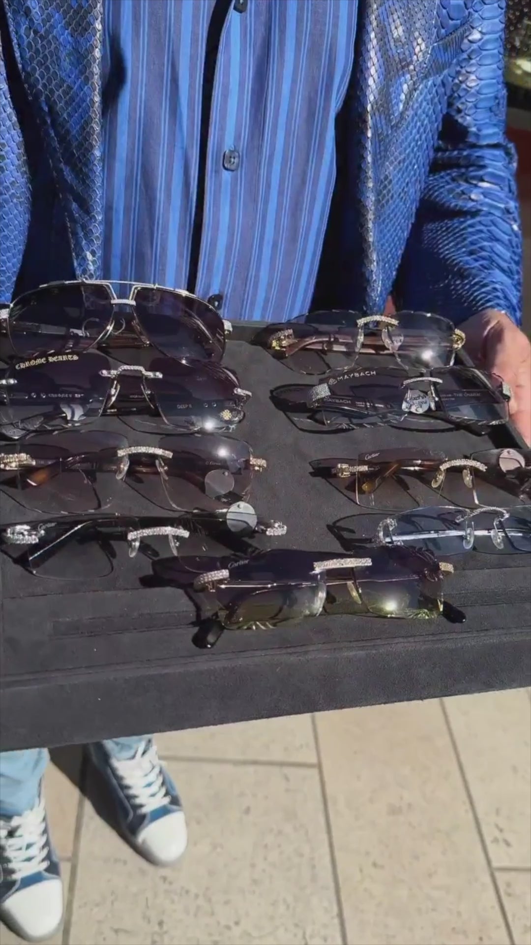 Peter Marco video showcasing custom diamond work on a variety of pair of sunglasses