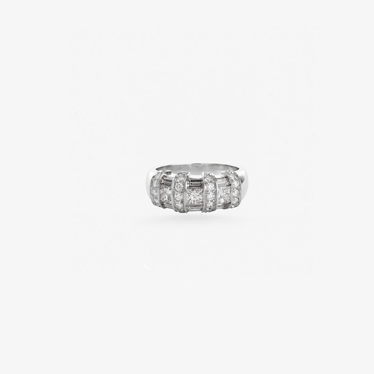 Peter Marco princess, baguette and round cut diamond wide band ring