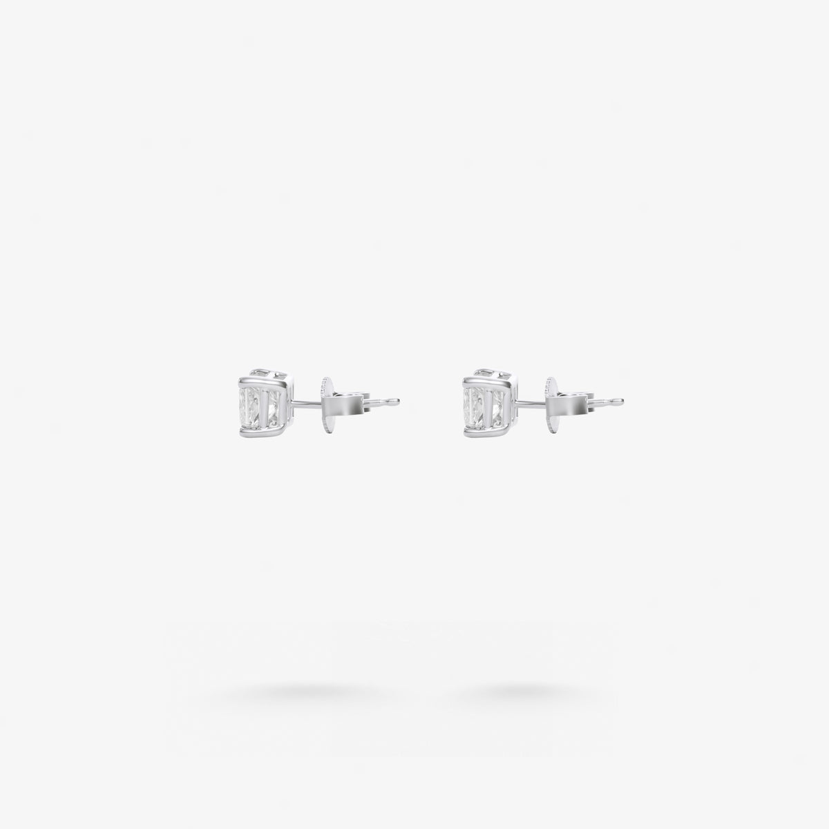 Peter Marco princess cut white diamond stud earrings, side view