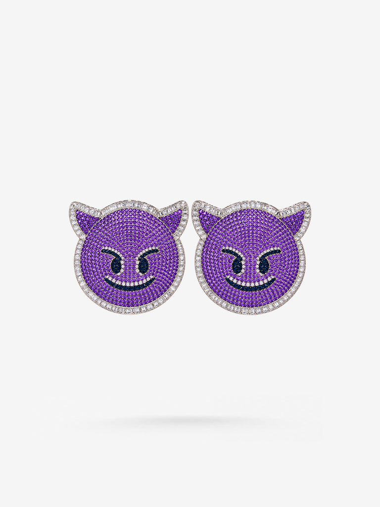 Peter Marco purple sapphire devil emoji pendant with blue sapphire eyes and diamond detailing