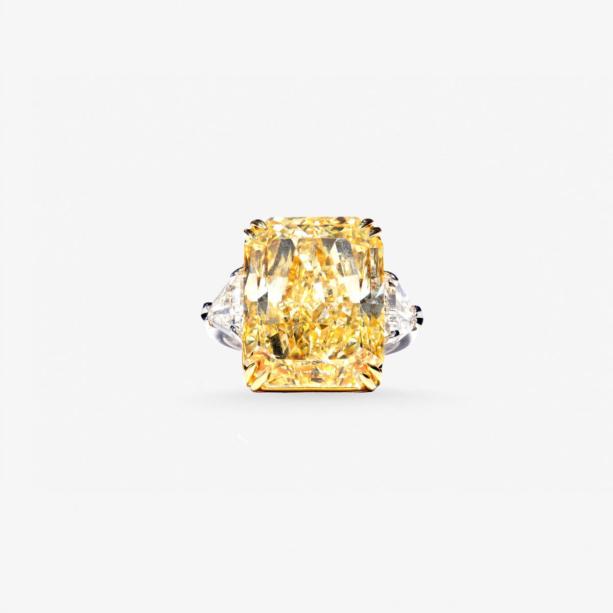 Peter Marco radiant-cut yellow diamond ring with white diamond side accents in a two-tone setting