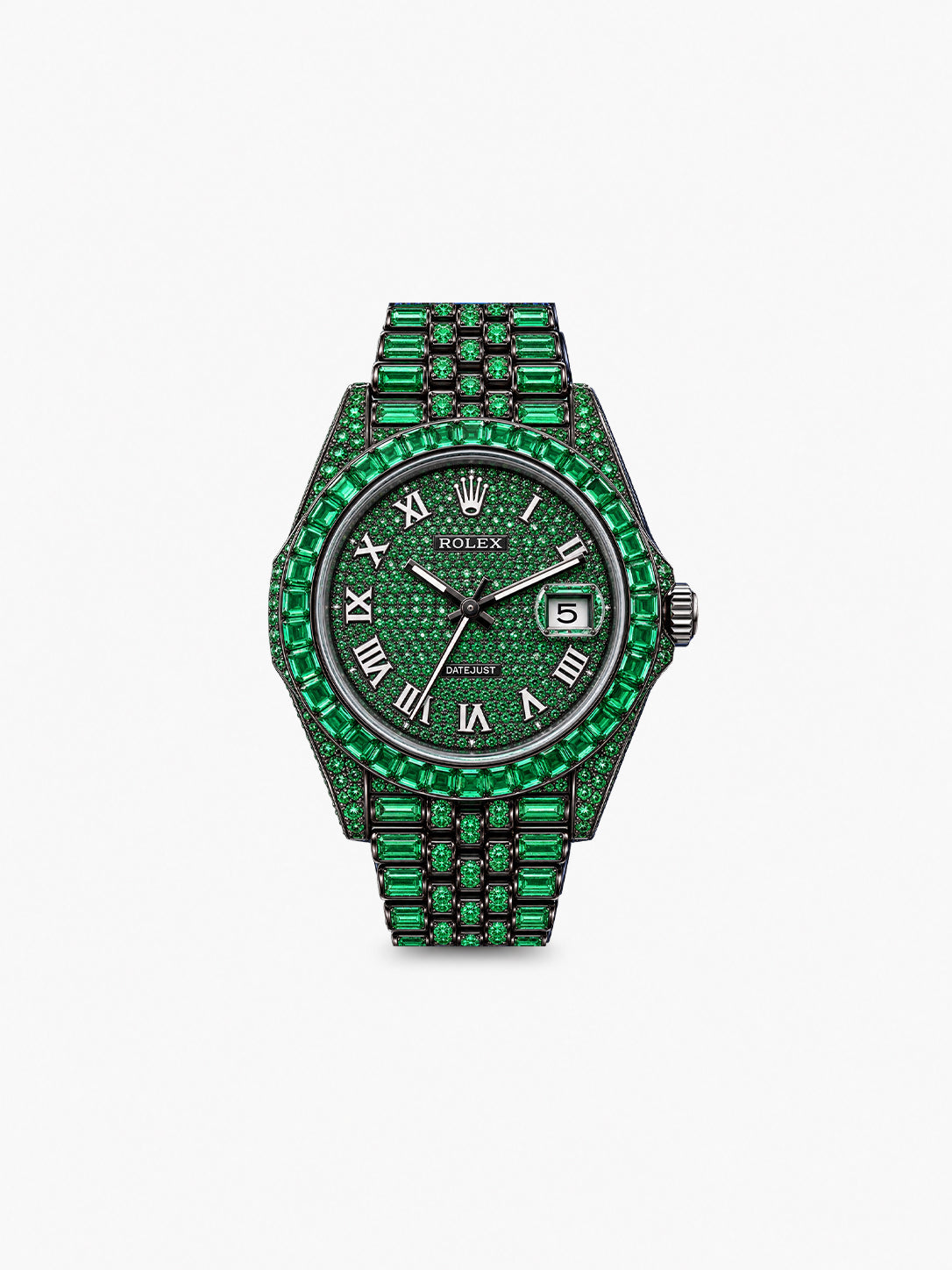 Peter Marco Rolex Datejust diamond-set green gemstone watch with green dial