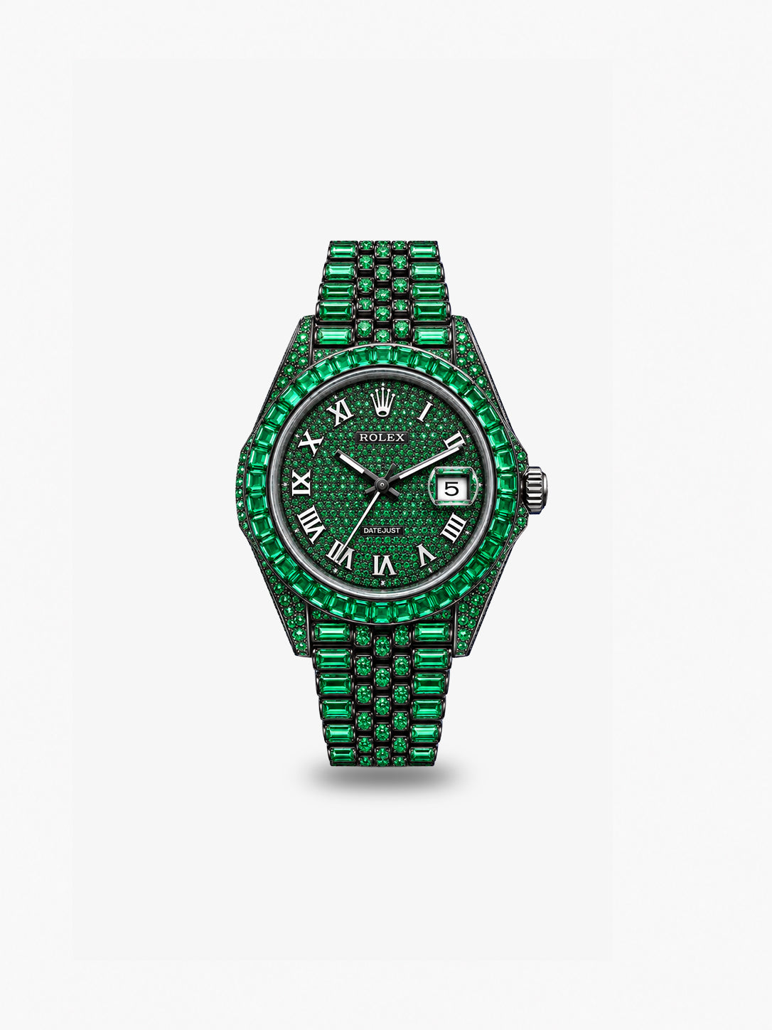 Peter Marco Rolex Datejust diamond-set green gemstone watch with green dial