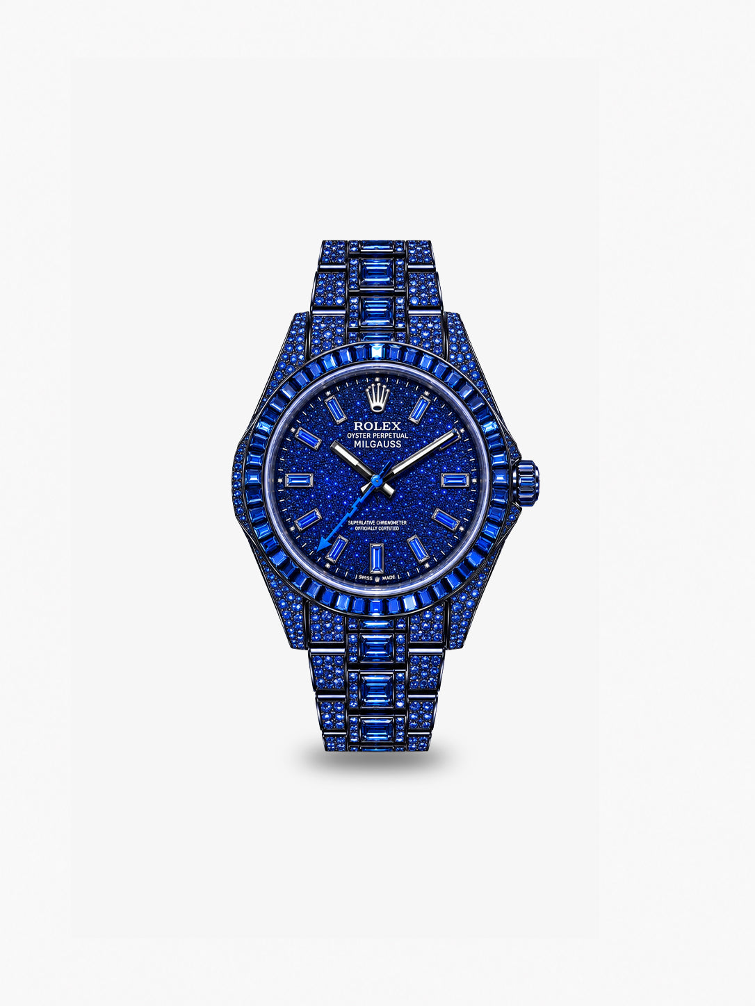 Peter Marco Rolex Milgauss diamond-set blue watch with blue dial