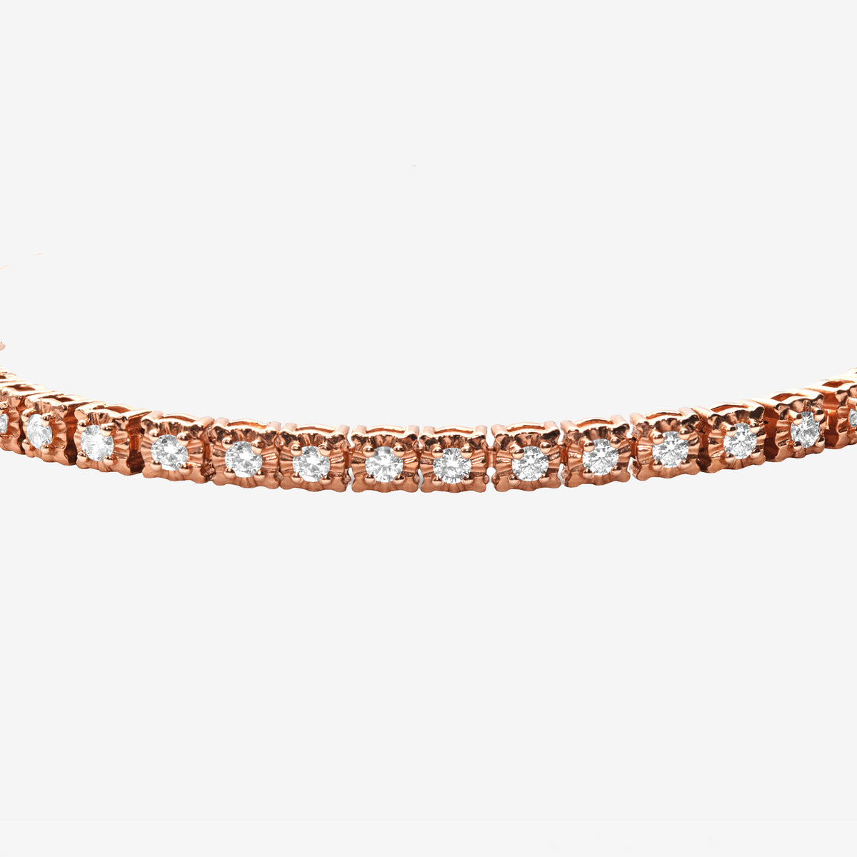Peter Marco rose gold round cut diamond tennis bracelet, detail view