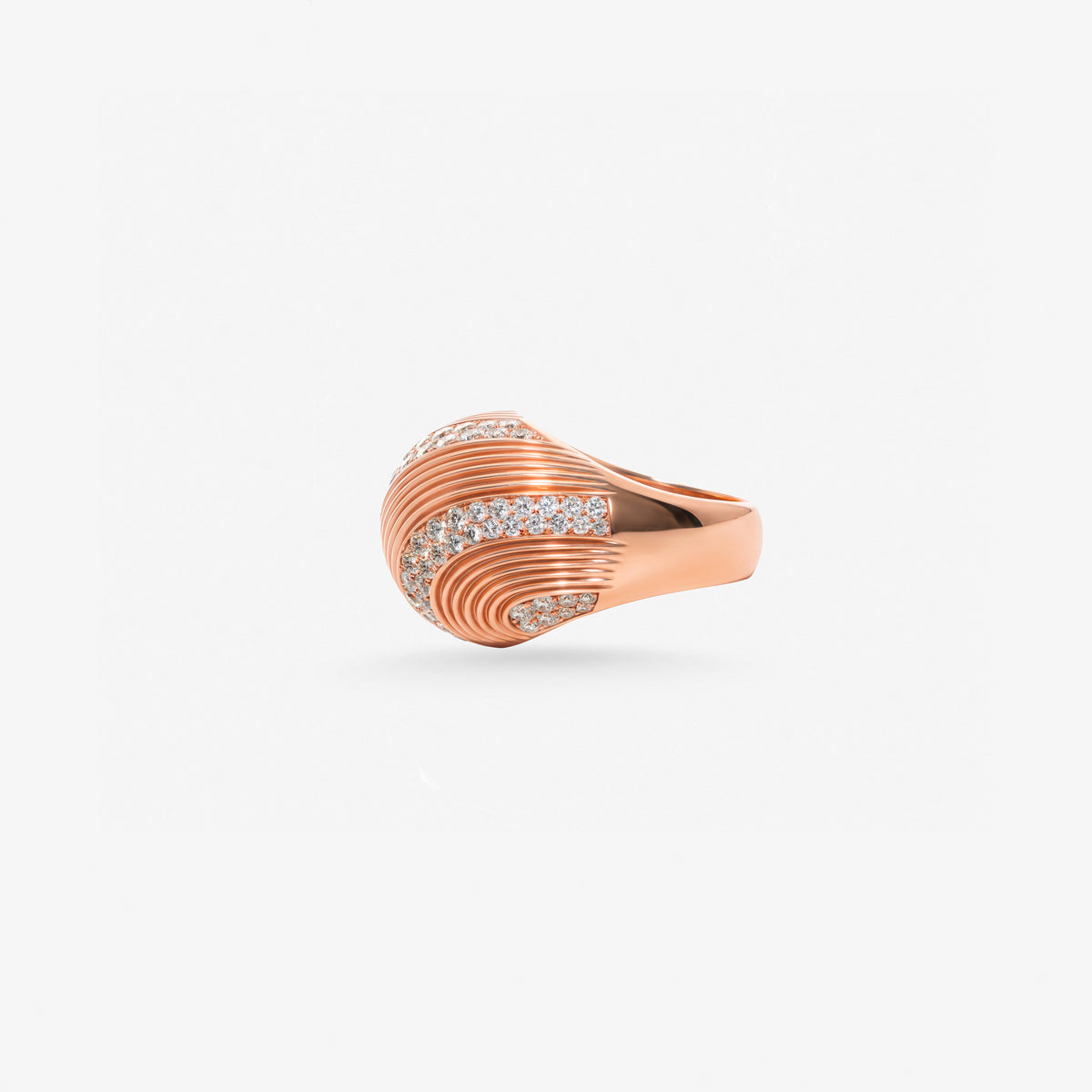 Peter Marco rose gold round cut diamond twist ring, side view