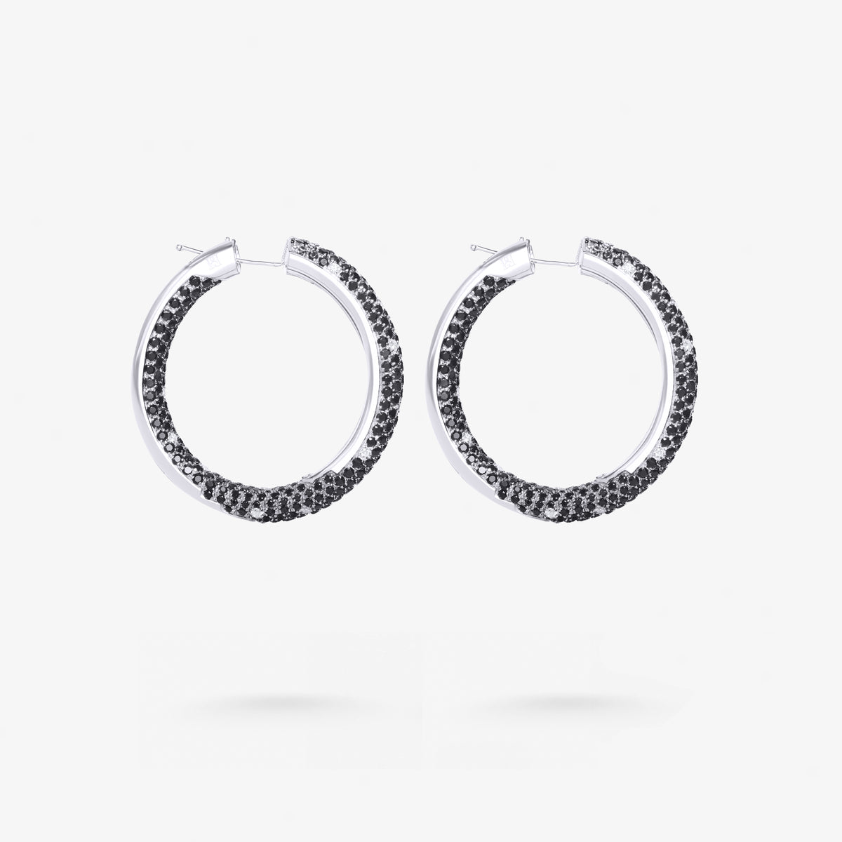Peter Marco round cut black diamond hoop earrings, side view