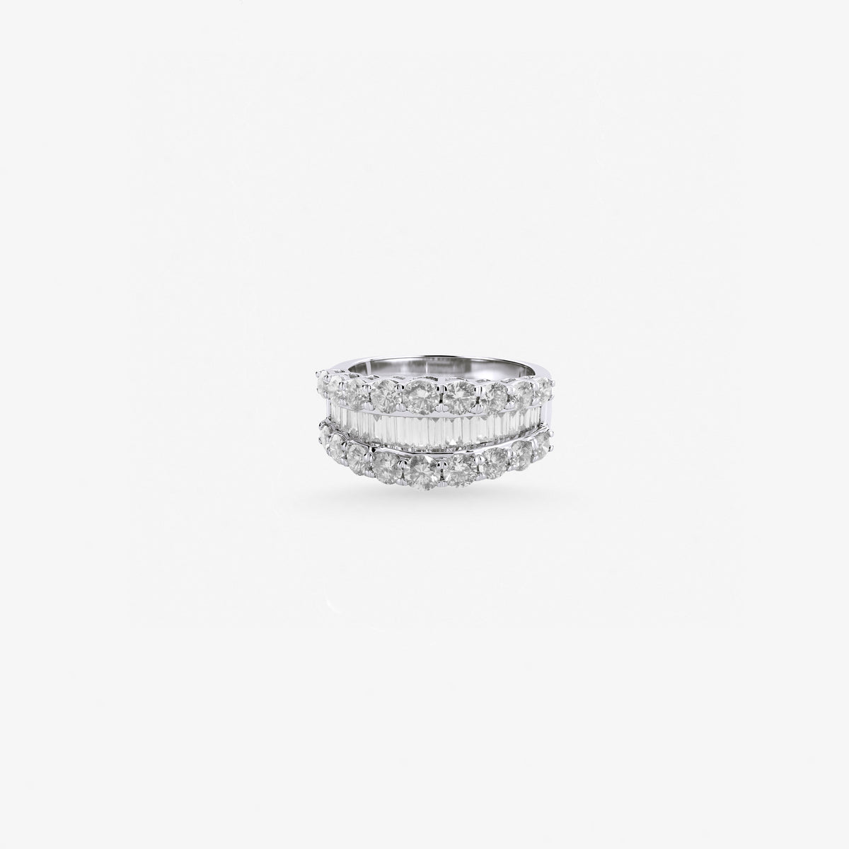 Peter Marco round cut and emerald cut diamond ring front view
