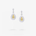 Peter Marco round cut white and pear shaped yellow diamond drop earrings