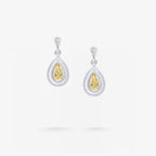 Peter Marco round cut white and pear shaped yellow diamond drop earrings
