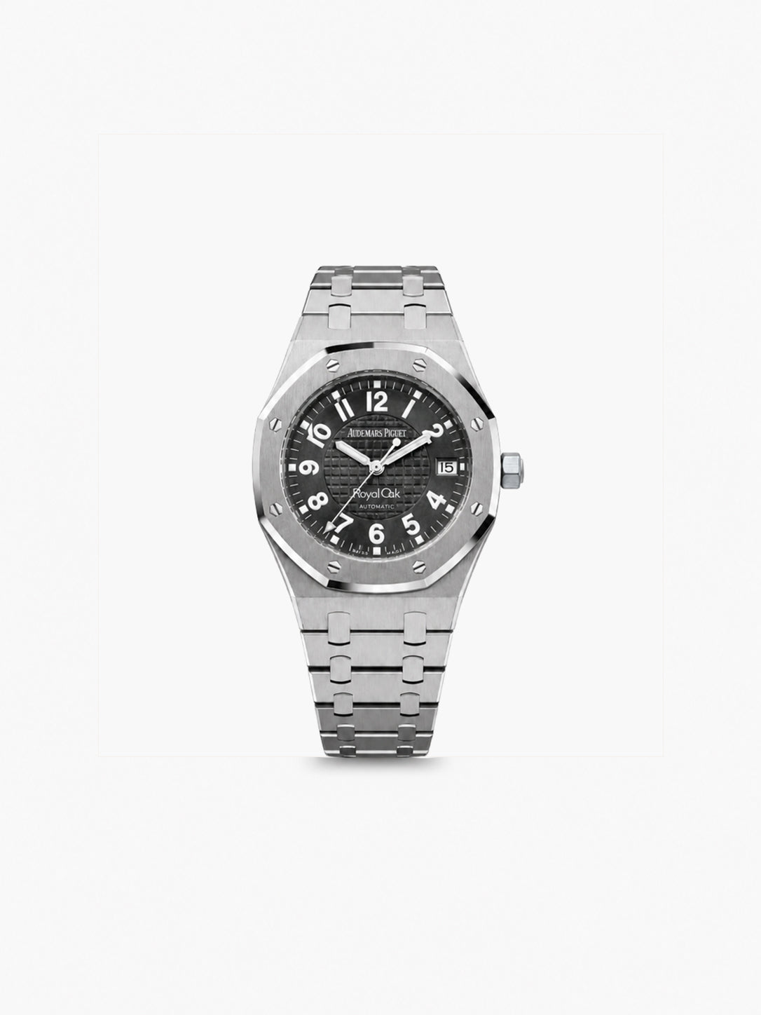 Peter Marco Audemars Piguet Royal Oak automatic watch with black dial and stainless steel bracelet