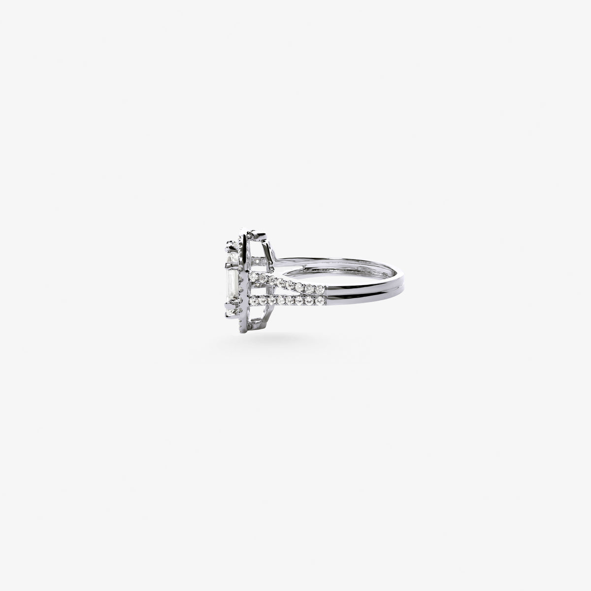 Peter Marco white gold multi stone diamond halo ring, side view